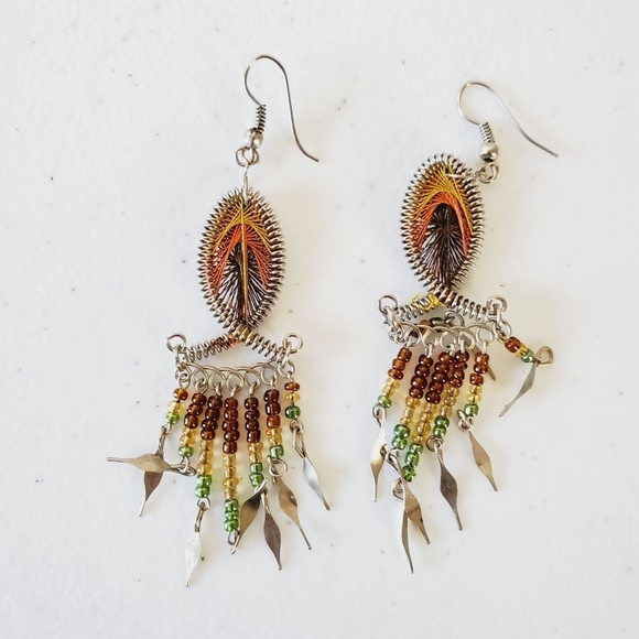 Two pairs of Handcrafted Metallic Thread Bead Dangle Earrings - Picture 5 of 14